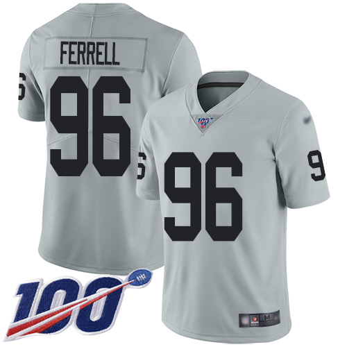 Men Oakland Raiders Limited Silver Clelin Ferrell Jersey NFL Football #96 100th Season Inverted Legend Jersey